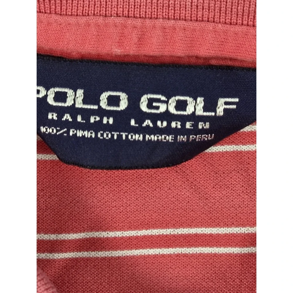 Polo Golf Ralph Lauren Mens Pink White Striped Pima Cotton Polo‎ Shirt Preppy